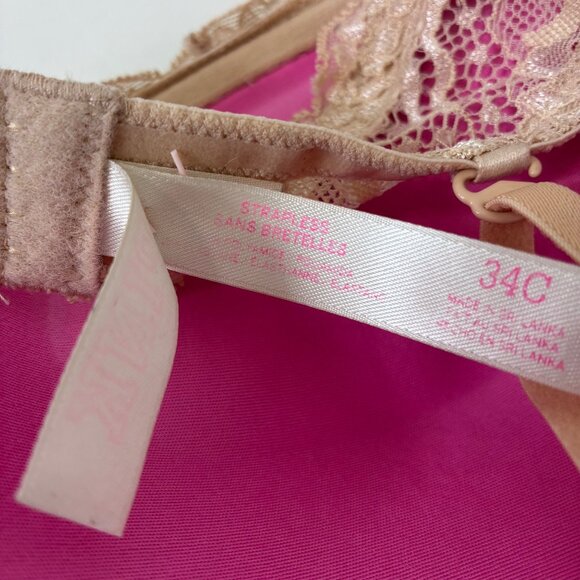 PINK Strapless Push Up Bralette Beige 34C Coquette Clean Girl - Picture 7 of 7
